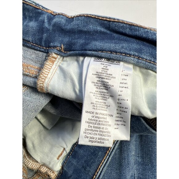 Good American Good Legs Crop Mini Boot Blue Jean GLCMBAF739 Size 26.5 Raw Hem - Picture 5 of 9
